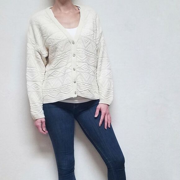 VINTAGE 80s GAP Cream Aztec Print Cropped Sweater - Picture 2 of 11